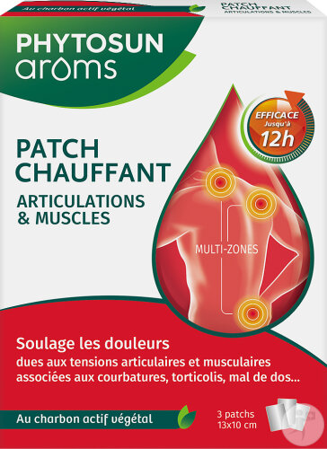 Phytosun Arôms Patch Chauffant Articulations Et Muscles Au Charbon Actif Végétal 3 Pièces