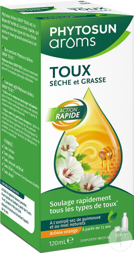 Phytosun Arôms Sirop Pour Le Soulagement De La Toux Sèche Et Grasse Adulte Arôme Orange 120ml