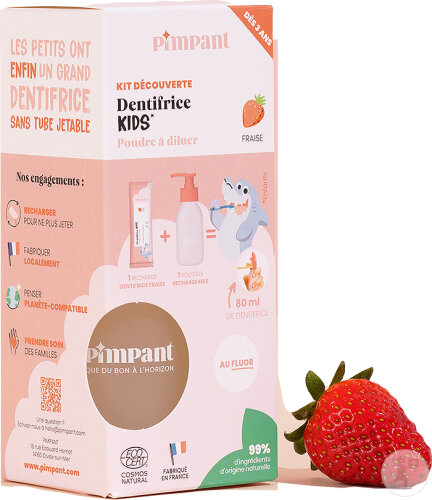 Pimpant Kit Découverte Dentifrice Fraise Kids Poudre À Diluer 8g + 1 Flacon Rechargeable