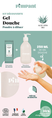 Pimpant Kit Découverte Gel Douche Aloe Vera En Poudre À Diluer 25g + 1 Flacon Rechargeable