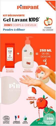 Pimpant Kit Découverte Gel Lavant Kids 2en1 Pomme Du Verger Poudre À Diluer 25g + 1 Flacon Recharge