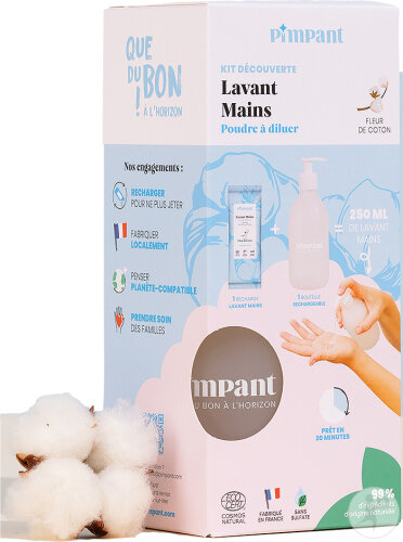 Pimpant Kit Découverte Lavant Mains Fleur De Coton Poudre À Diluer 25g + 1 Flacon Rechargeable