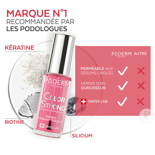 Poderm Vernis Color Strong Durcisseur Pour Les Ongles Cassants 310 Gloss Éclat 8ml-4