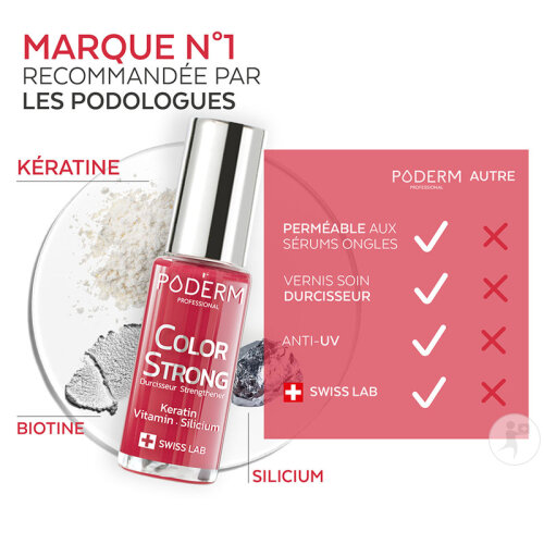 Poderm Vernis Color Strong Durcisseur Pour Les Ongles Cassants 797 Rouge Rose 8ml-4