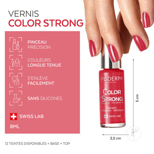 Poderm Vernis Color Strong Durcisseur Pour Les Ongles Cassants 797 Rouge Rose 8ml-5