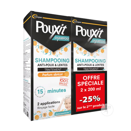 Pouxit Shampoing Traitement Anti-Poux Et Lente Parfum Abricot 2x200ml