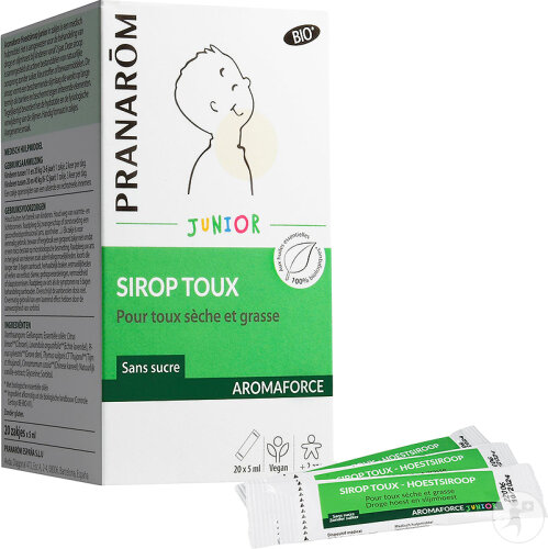Pranarôm Aromaforce Sirop Toux Sans Sucre Pour Toux Sèche/Grasse Enfants 2+ Ans Bio Sachets 20x5ml
