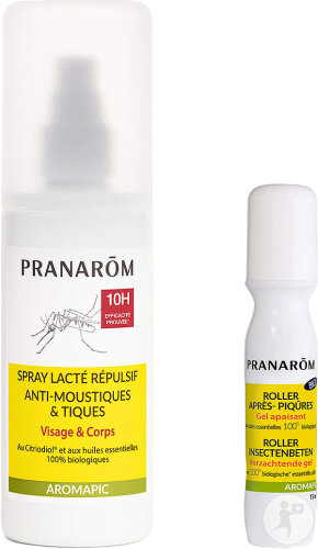 Pranarôm Aromapic Pack Spray Corporel Anti-Moustique Bio 75ml + Roller Piqûres Gel Apaisant Bio 15ml