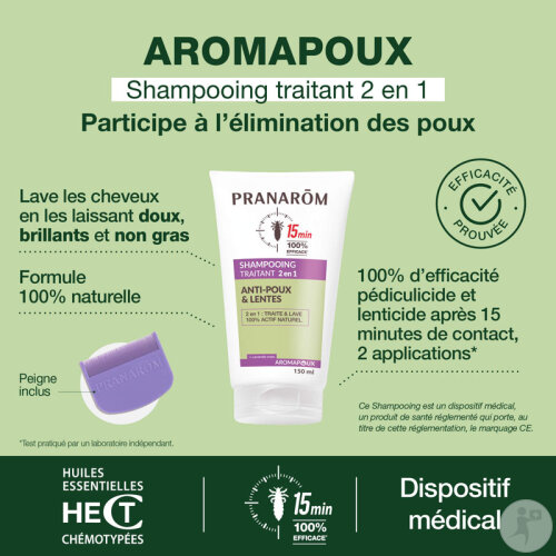 Pranarôm Aromapoux Shampoing Traitant 2en1 Anti-Poux Et Lentes Tube 150ml-2