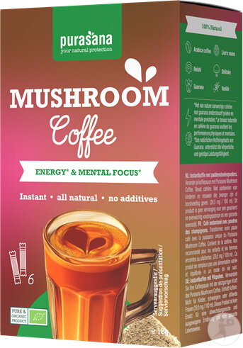 Purasana Mushroom Coffee Energy and Mental Focus Sachets 6x3g