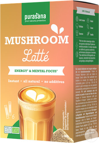 Purasana Latté Mushroom Energy and Mental Focus Sachets 6x10g