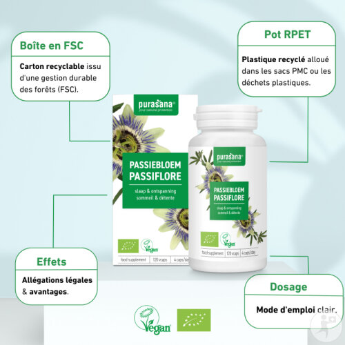 Purasana Passiflore Extrait 125mg Bio Complément Alimentaire Sommeil Et Détente 120 Gélules-4