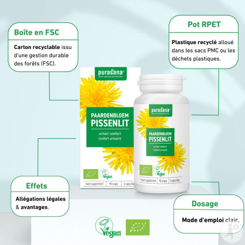 Purasana Vegan Extrait De Pissenlit Bio 90 Capsules-5