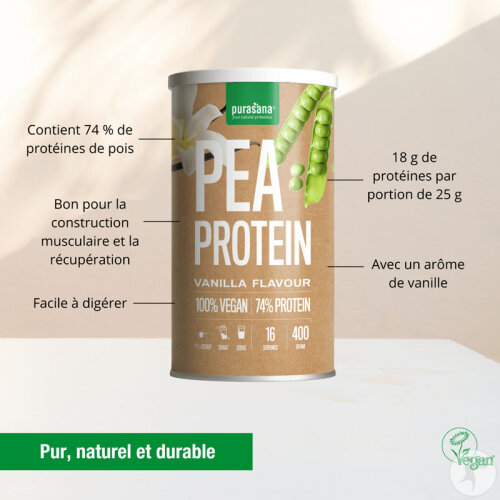 Purasana Végan Protéine De Pois 74% Vanille 400g-2
