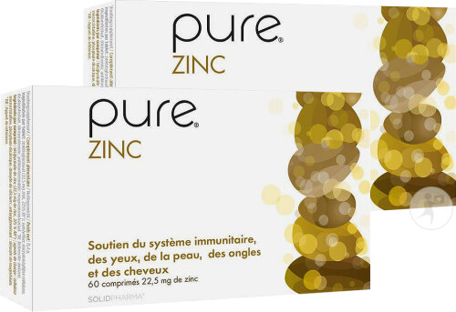 Pack De 2 Pure Zinc 225mg Cheveux Peau Yeux Ongles 60 Comprimés 