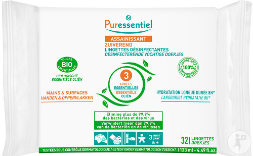Puressentiel Assainissant Lingettes Désinfectantes Bio 32 Pièces