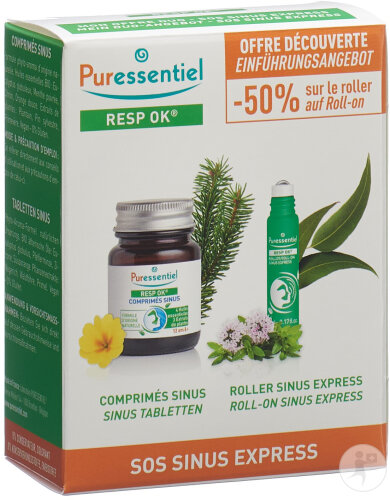 Puressentiel Coffret SOS Sinus Comprimés + Roller Sinus Express 2 Produits