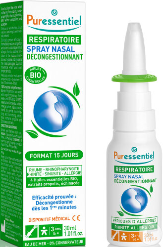 Puressentiel Respiratoire Spray Nasal Décongestionnant Aux Huiles Essentielles Bio 30ml