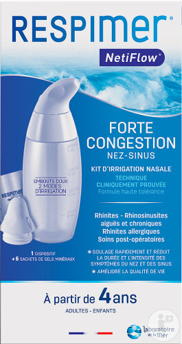 Respimer Kit D'Irrigation Nasale Breveté Sel Nasal Rhinite/Allergie 6 Sachets