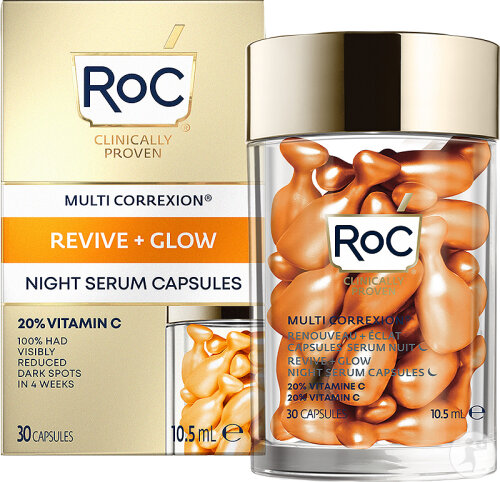 RoC Multi Correxion Renouveau + Éclat Vitamine C Capsules Sérum Nuit 30 Pièces