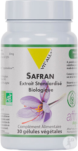 Vit'all+ Safran Extrait Standardisé Biologique 30 Gélules Végétales