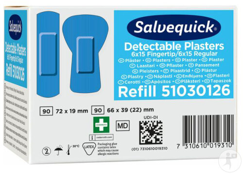 Salvequick Recharge Pansement Bleu Bout Doigt 6x15 Pièces