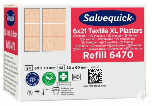 Salvequick Recharge XL Pansements Textils 6x21 Pièces
