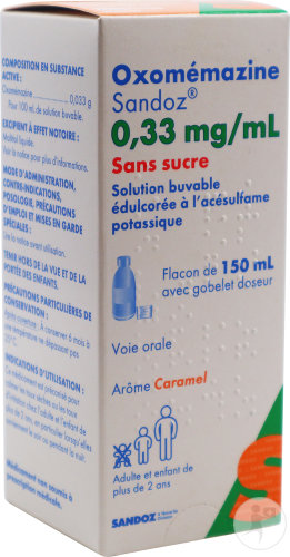 Sandoz Oxomémazine 0,33mg/ml Sans Sucre Solution Buvable Flacon 150ml