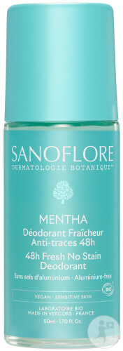 Sanoflore Déodorant Fraîcheur Anti-Traces 48H Mentha Peaux Sensibles Et Réactives Bio Roll-On 50ml