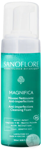 Sanoflore Mousse Magnifica Nettoyant Purifiant Nouvelle Peau Peaux Mixtes Grasses Flacon-Pompe 150ml