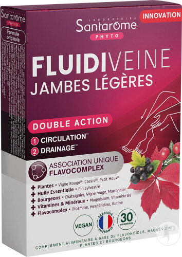 Santarôme Fluidiveine Jambes Légères Complément Alimentaire Circulation Vigne Rouge 30 Comprimés
