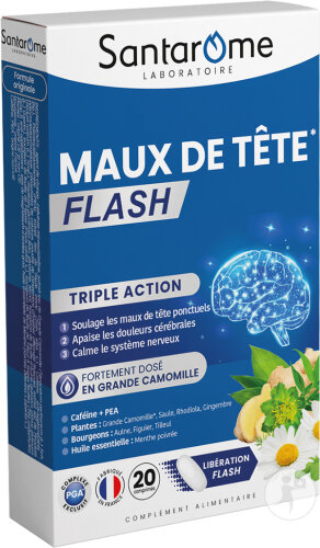 Santarôme Maux De Tête Flash Maux De Tête Ponctuels & Douleurs Cérébrales 20 Comprimés