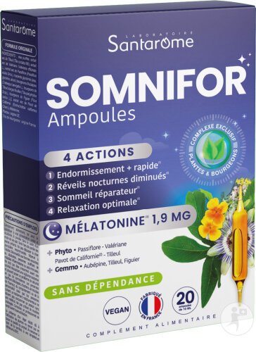 Santarome Somnifor Sommeil Mélatonine Et Plantes Ampoules 20x10ml