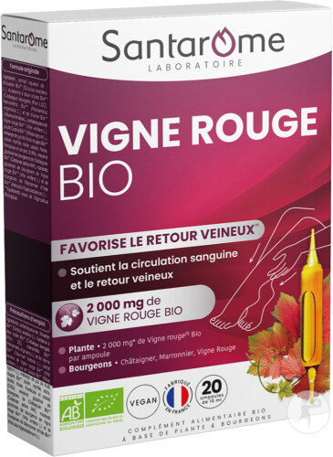 Santarôme Vigne Rouge Bio Complément Alimentaire Circulation 20 Ampoules
