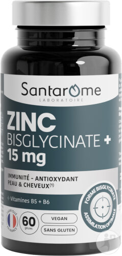 Santarôme Zinc Bisglycinate 15mg Antioxydant & Immunité 60 Gélules