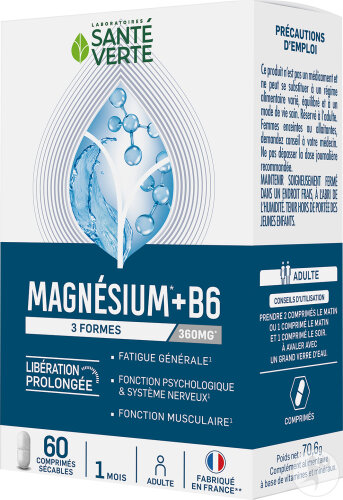 Santé Verte Magnésium + B6 3 Formes 360mg 60 Comprimés