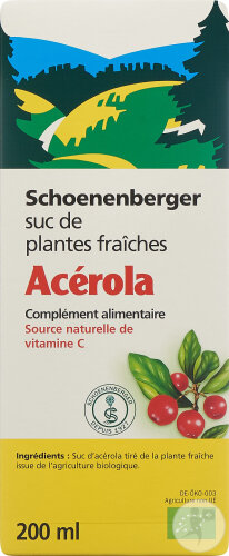 Schoenenberger Acérola Suc Plantes Fraîche Bio 200ml