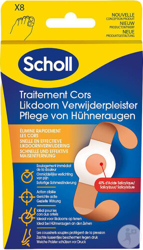 Scholl Emplâtres Anti-Cors Pour Les Cors Aux Orteils 8 Disques
