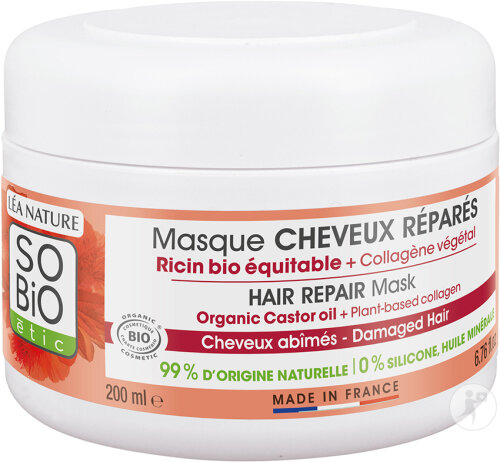 So'Bio Étic Masque Cheveux Réparés Ricin Bio Et Collagène Végétal Pot 200ml