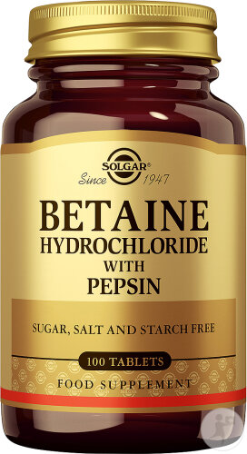 Solgar Betaine Hydrochloride avec Pepsine 100 Comprimés
