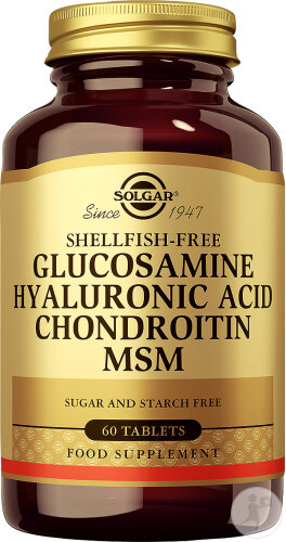 Solgar Glucosamine Acide Hyaluronique Chondroitin MSM 60 Comprimés