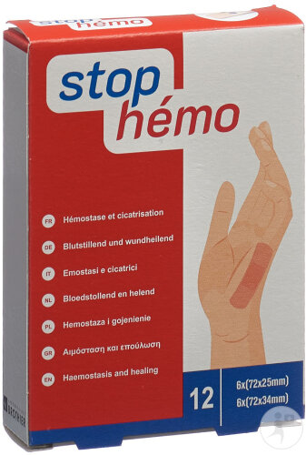 Stop Hémo Pansements Hémostatiques Stérile Assortis 12 Pièces
