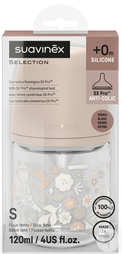 Suavinex Biberon Verre 120ml Tétine Sxpro S Wonderland Rose 1 Pièce