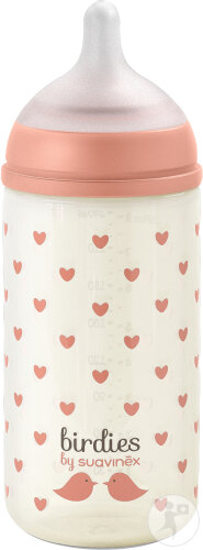 Suavinex Birdies Biberon Verre Tetine SX Pro S Rose 240ml
