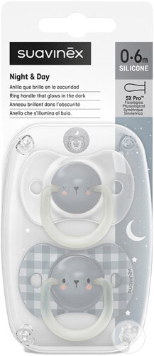 Suavinex Sucettes Symétriques SX Pro Night&Day 0/6m Ours 2 Pièces