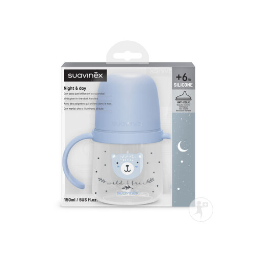 Suavinex Wild&Free Biberon A Anses +6 Mois Night And Day Bleu 150ml-5