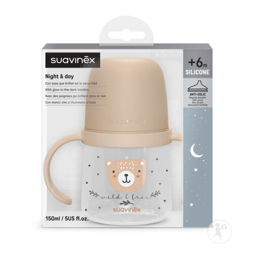 Suavinex Wild&Free Biberon A Anses +6 Mois Night And Day Marron 150ml-5