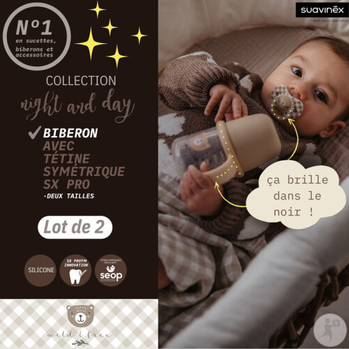 Suavinex Wild&Free Biberon A Anses +6 Mois Night And Day Marron 150ml-6