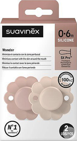 Suavinex Wonder Sucette Silicone Symétrique SX Pro 0/6 Mois Mauve/Mchalk 2 Pièces