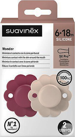Suavinex Wonder Sucette Silicone Symétrique SX Pro 6/18 Mois Magenta/Chalk 2 Pièces